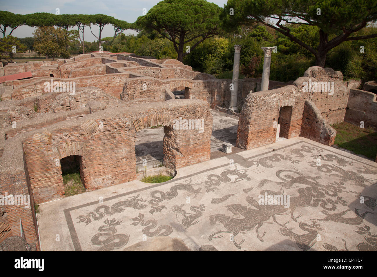 Mosaic at Terme di Nettuno at The ancient roman port town ruin of Ostia near Rome Stock Photo