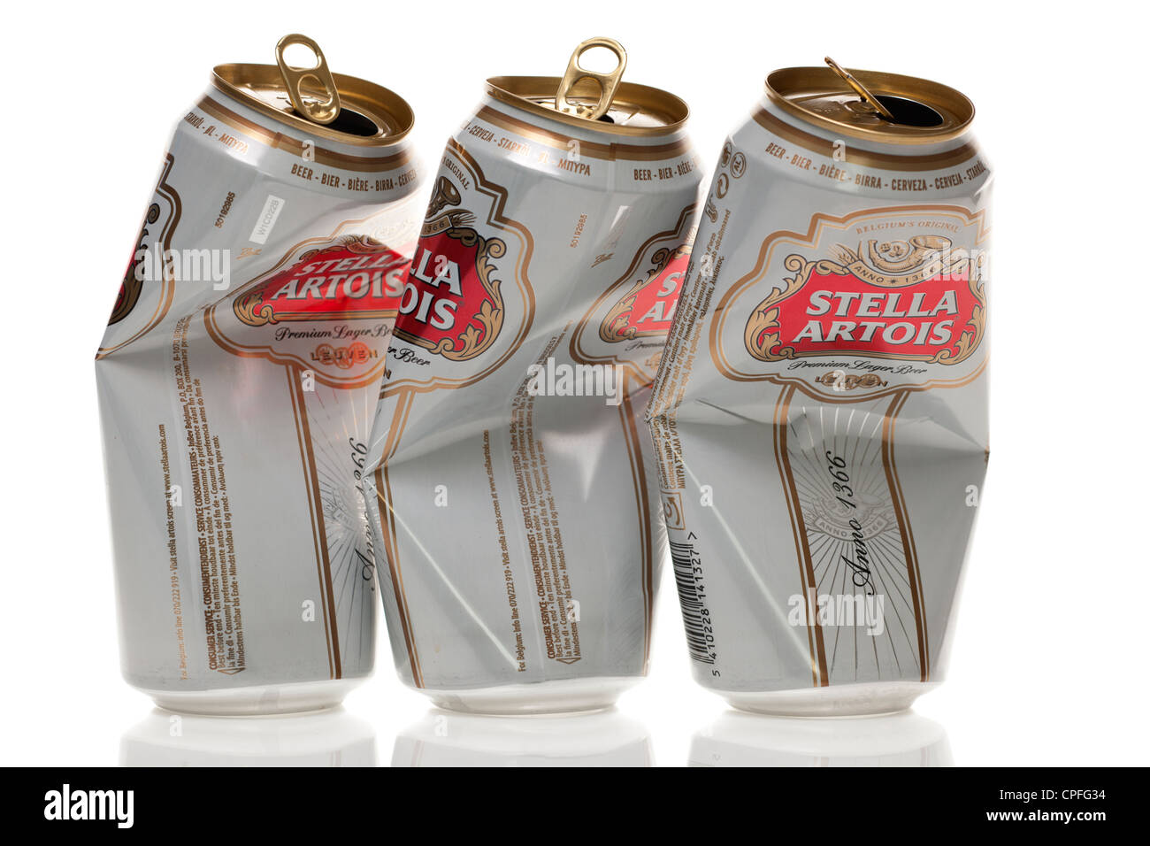 Three clean empty crushed beer cans Stock Photo Alamy