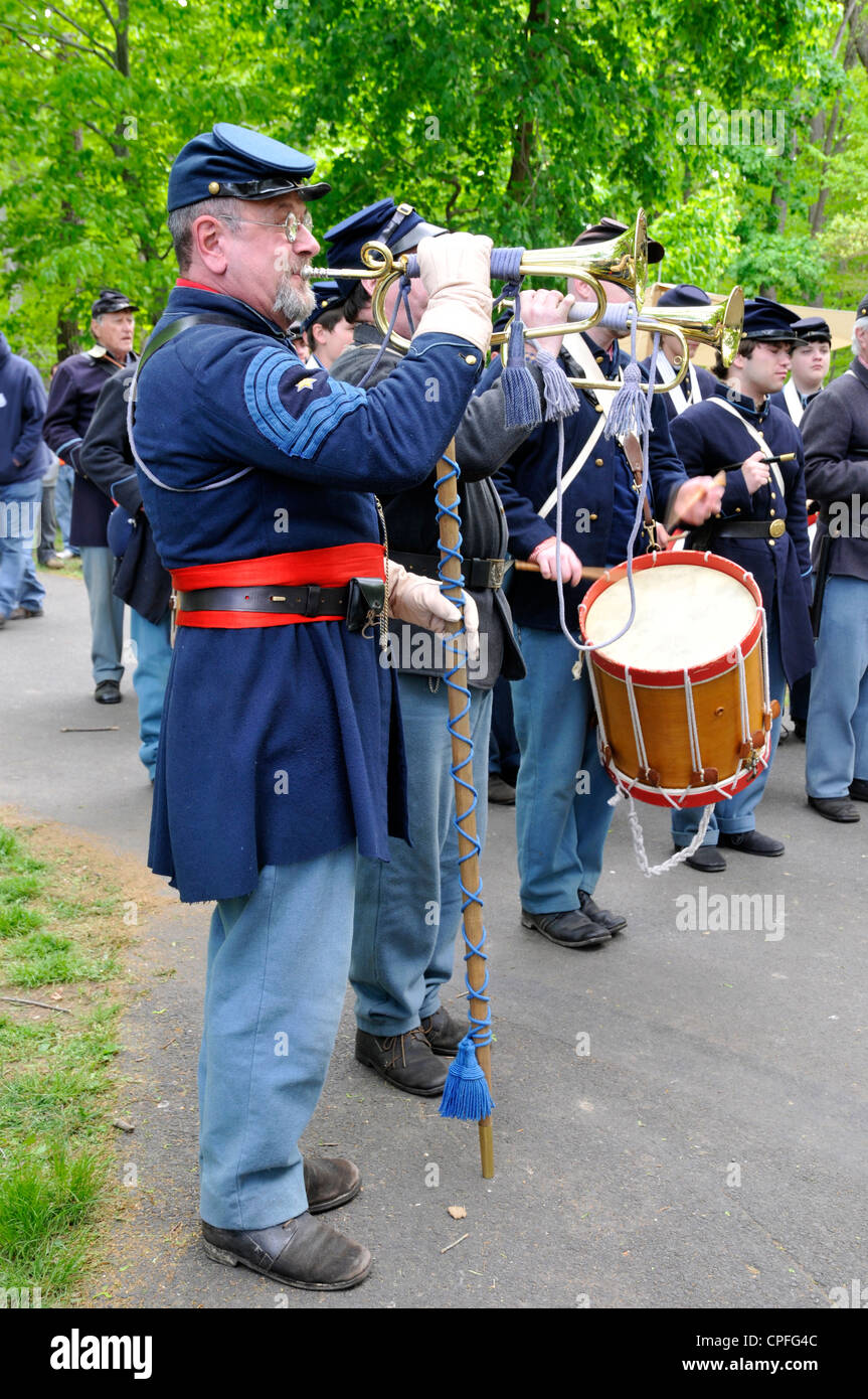 Buglers playing, Civil War reenactment, Bensalem, Pennsylvania, USA Stock Photo