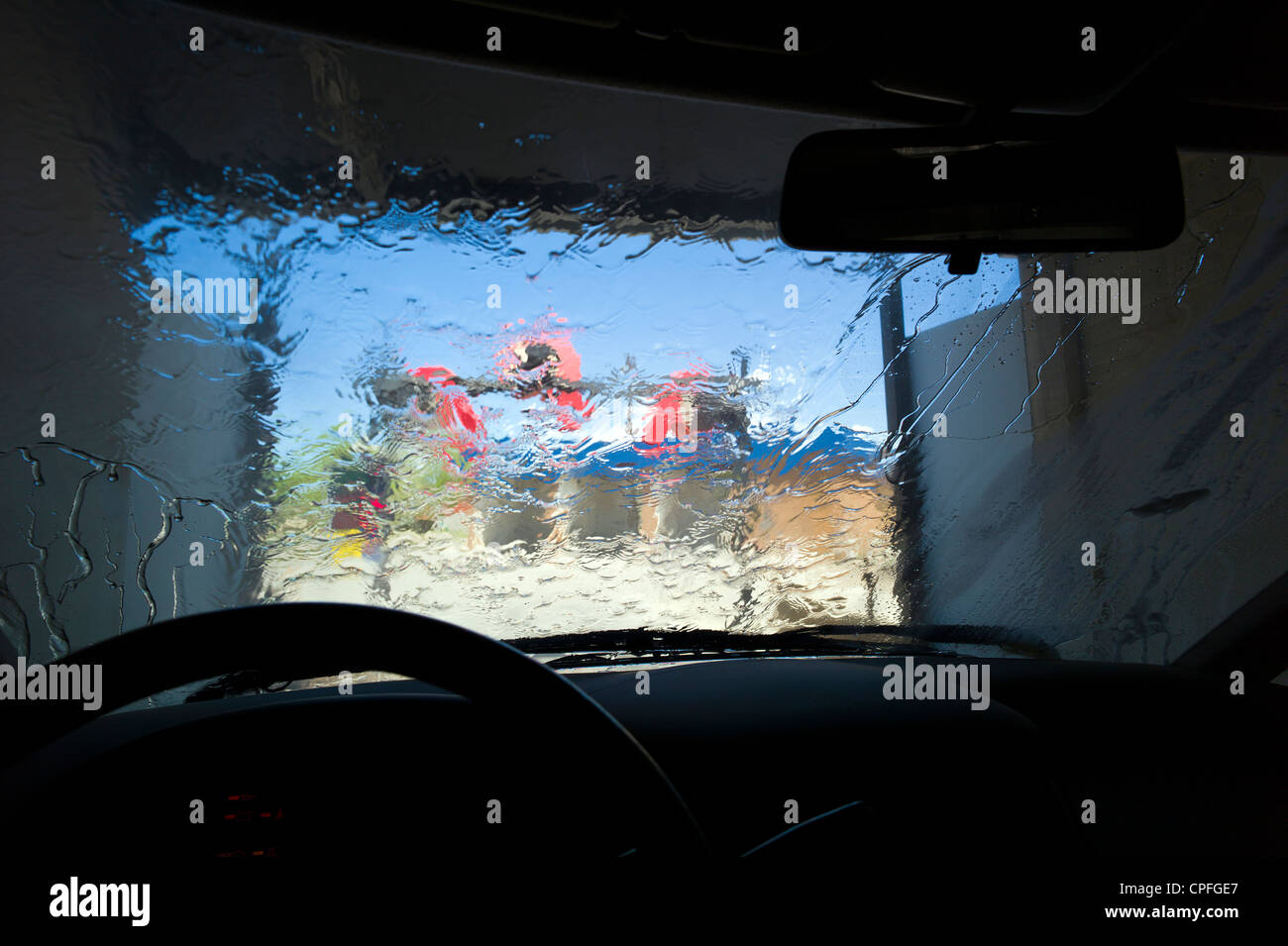 View through auto windshield, car wash Stock Photo Alamy