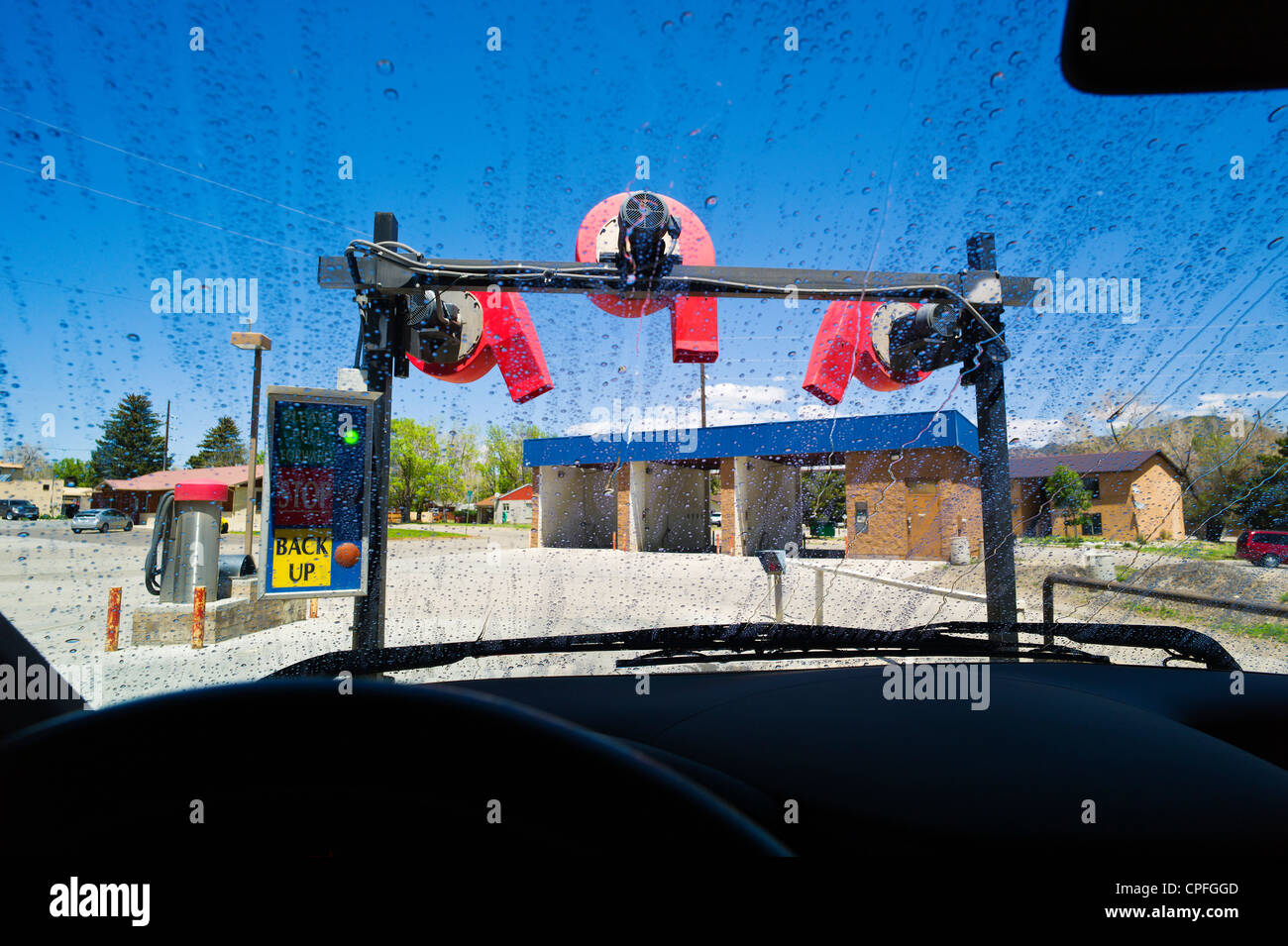 View through auto windshield, car wash Stock Photo Alamy