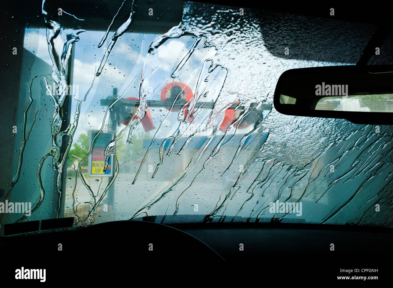 View through auto windshield, car wash Stock Photo Alamy