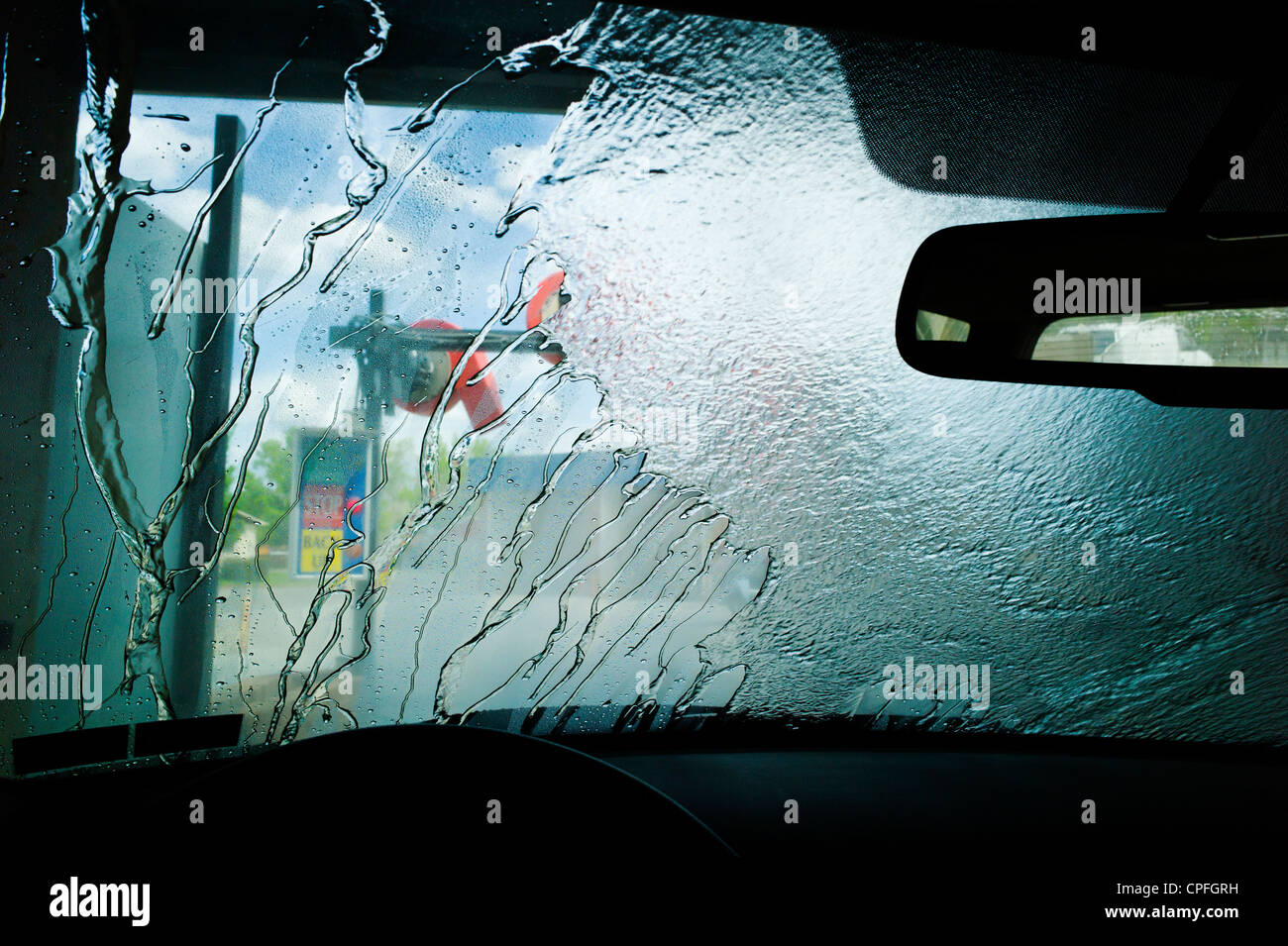 View through auto windshield, car wash Stock Photo Alamy