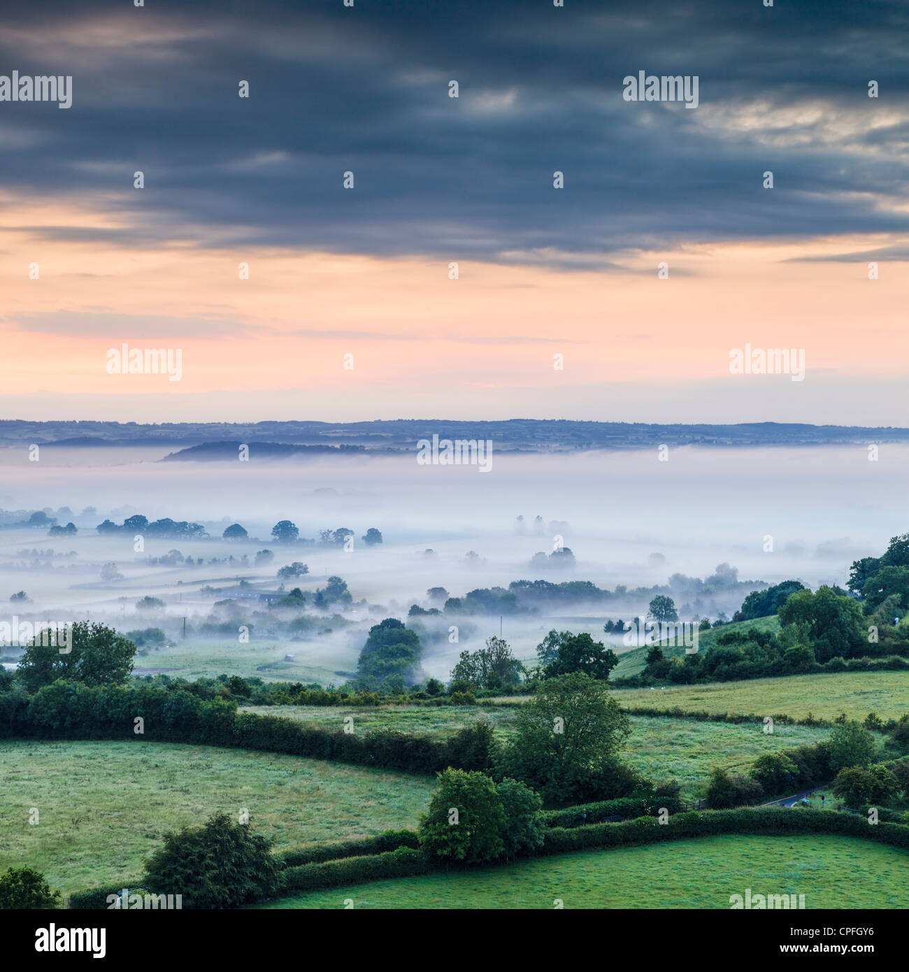 Somerset Levels from Glastonbury Tor. Stock Photo