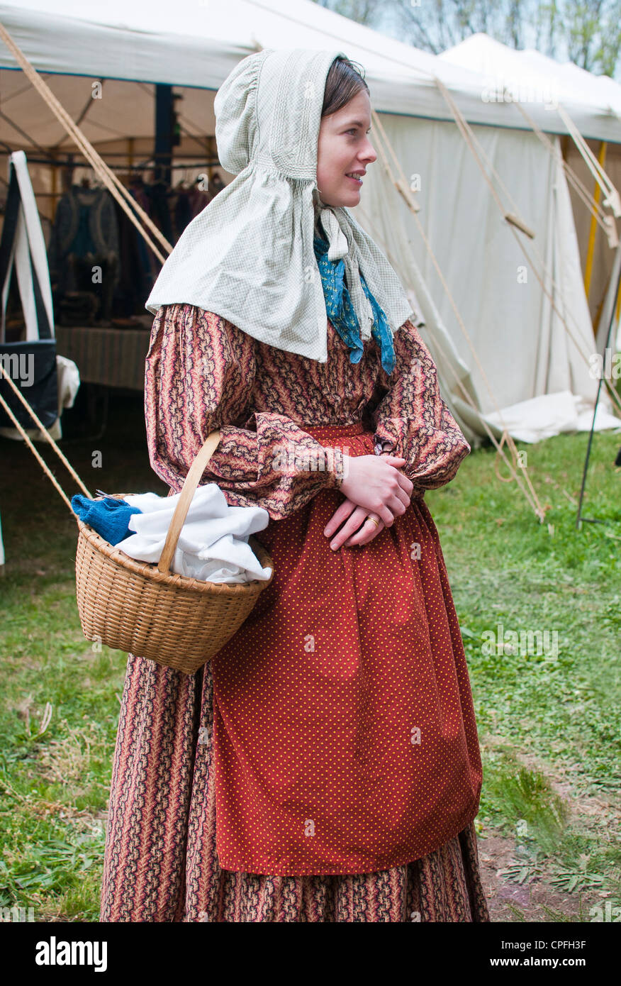 Young pretty woman  in 19 century clothes,Civil War reenactment , Bensalem, Pennsylvania, USA Stock Photo