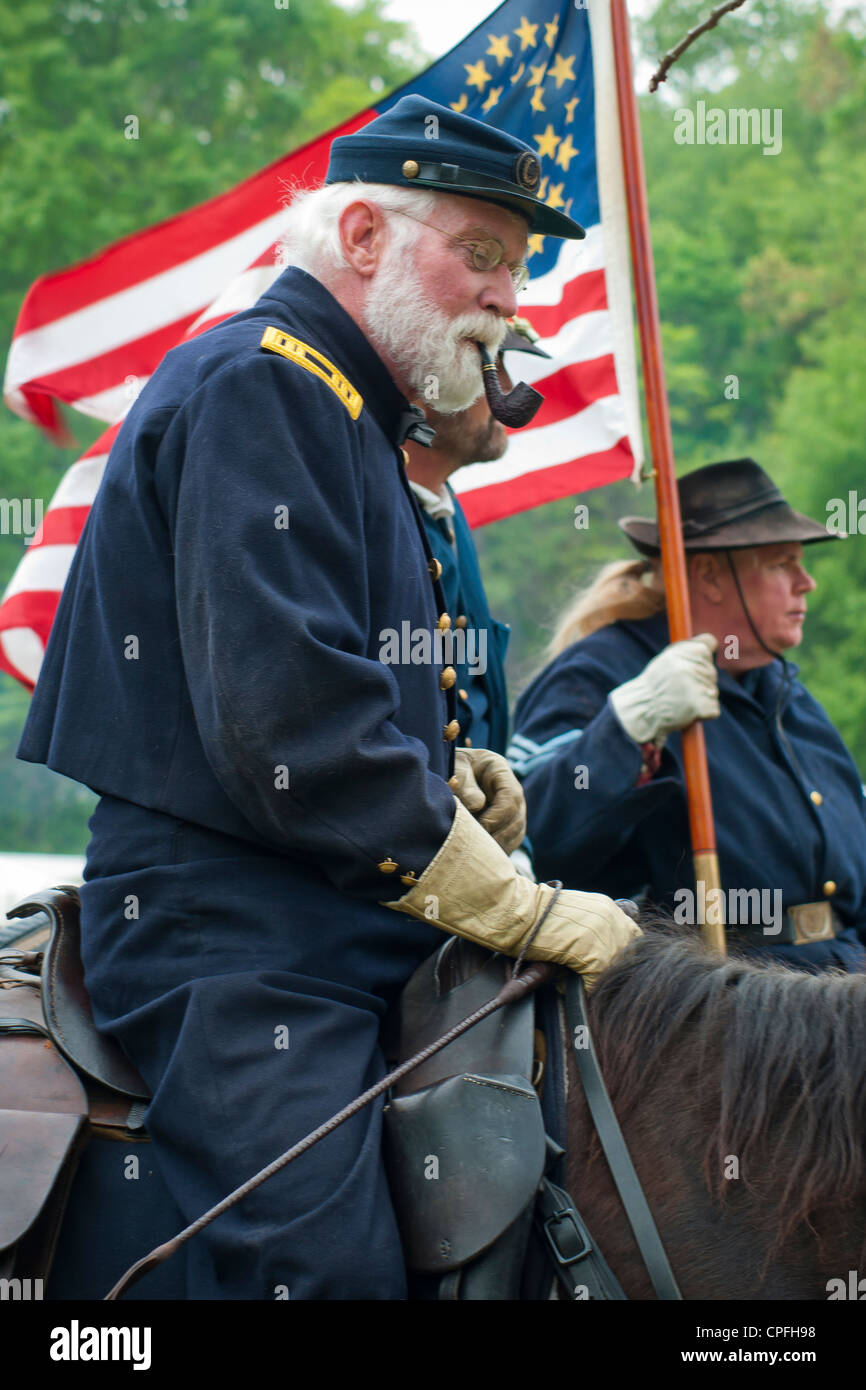A general officer of the Union Army  on the warhorse, Civil War reenactment  , Bensalem, Pennsylvania,USA Stock Photo