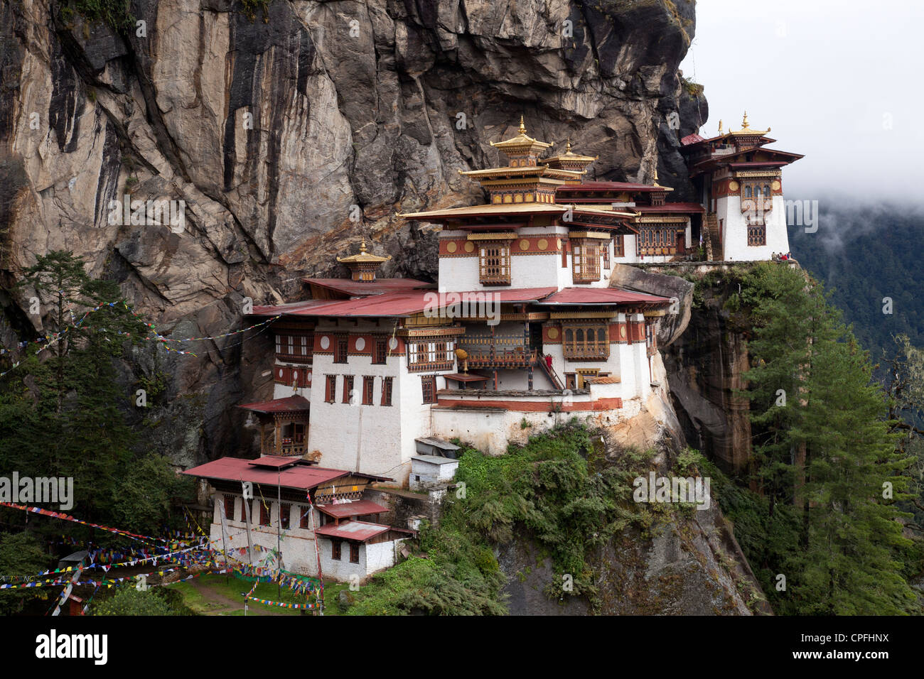 Taktshang Goemba (Tiger's Nest) monastery contains seven temples which can be visited. Paro Valley, Bhutan. Stock Photo