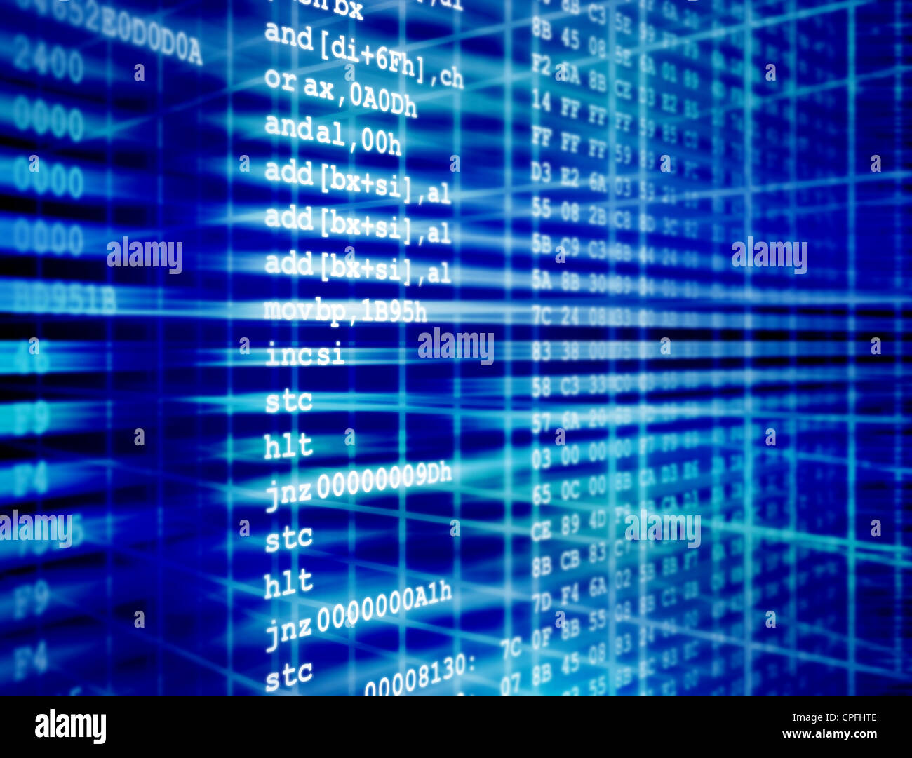 Assembler code of computer program with hexadecimal source Stock Photo ...