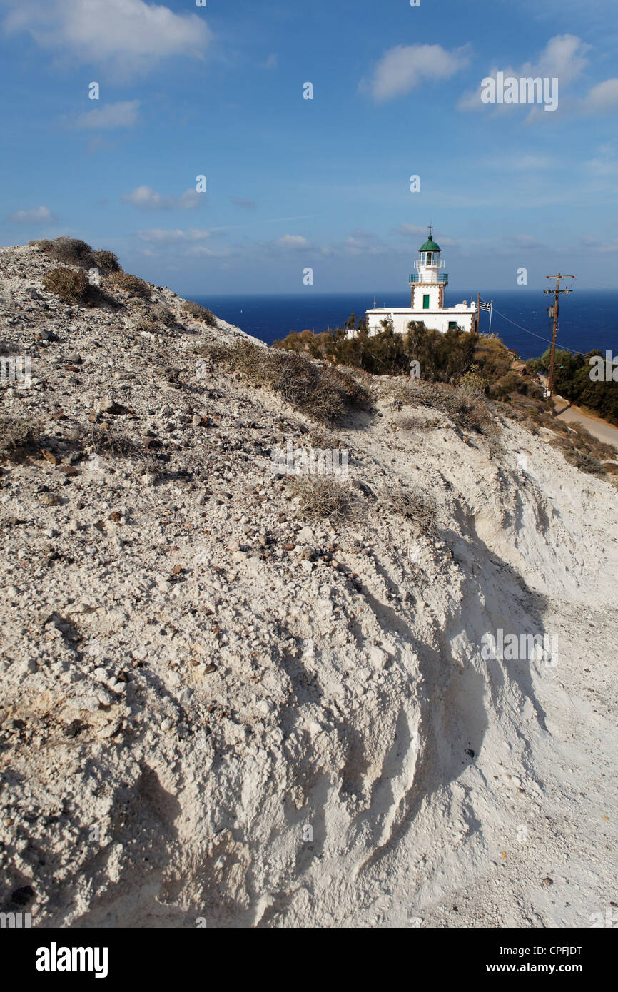 Lighthouse at Kavos Akrotiri, Santorini, Cyclades, Greece Stock Photo