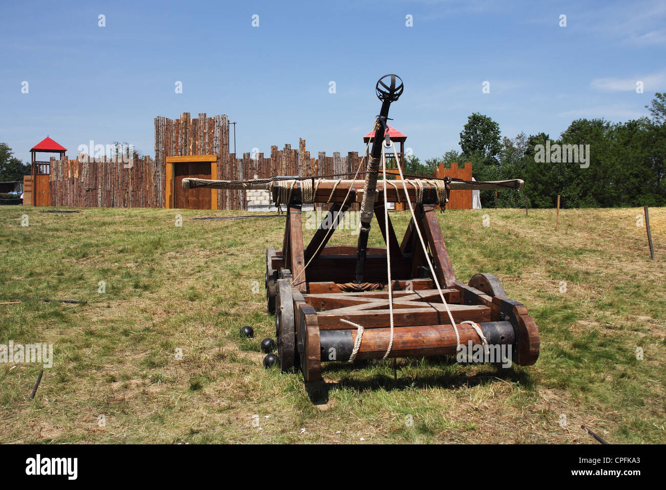 Wooden catapult that was used during the Middle Ages Stock Photo