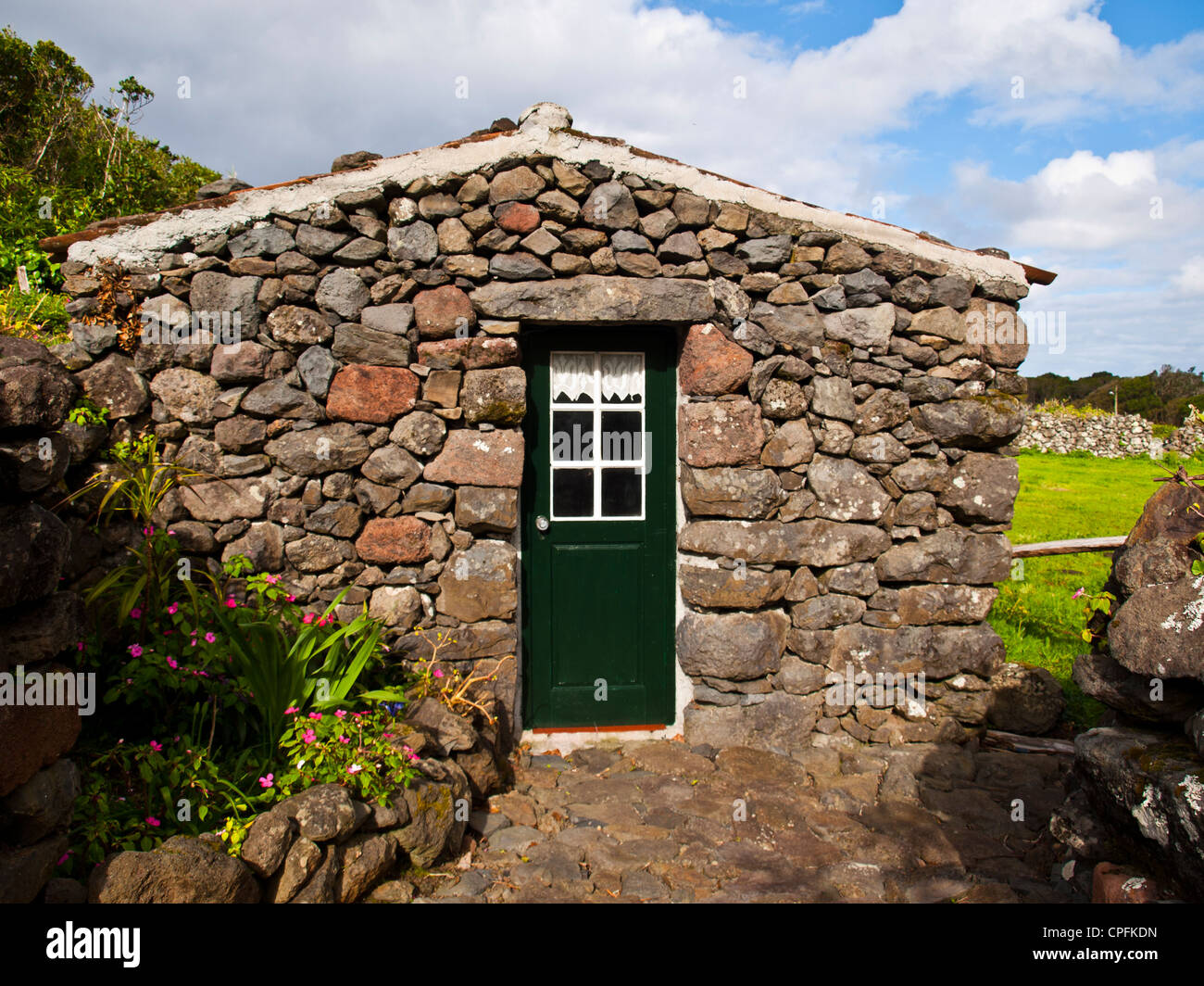 Stone house traditional of Flores island, Azores Stock Photo Alamy