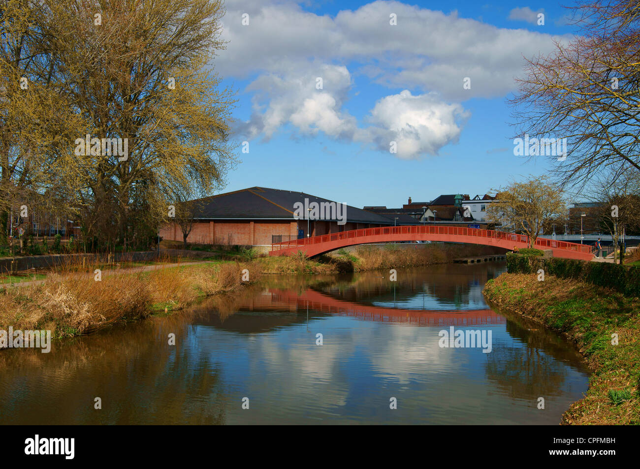 UK,Somerset,Taunton,Town Centre Footbridge over River Tone Stock Photo