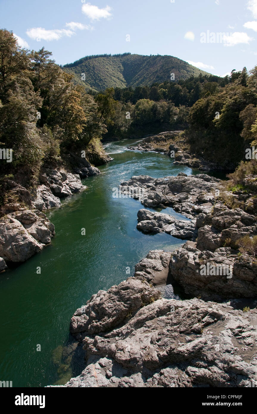 New Zealand South Island, Pelorus River Bridge scenic view on road from Nelson to Marlborough. Stock Photo