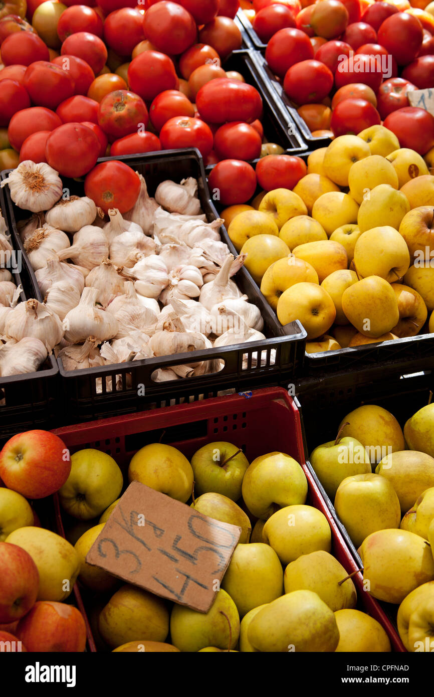Fruits and vegetables in a market Stock Photo