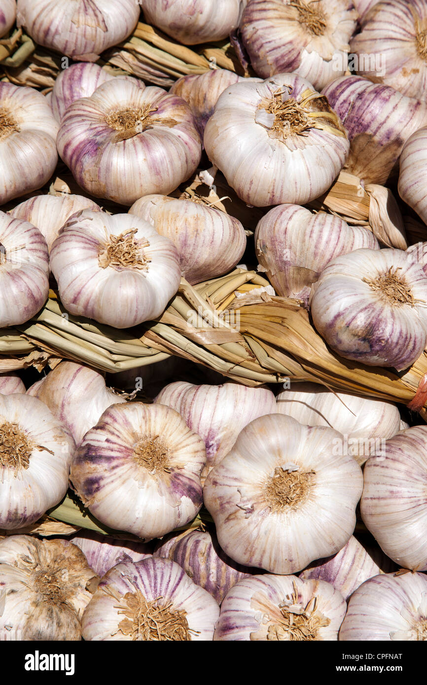 Garlic in a market Stock Photo