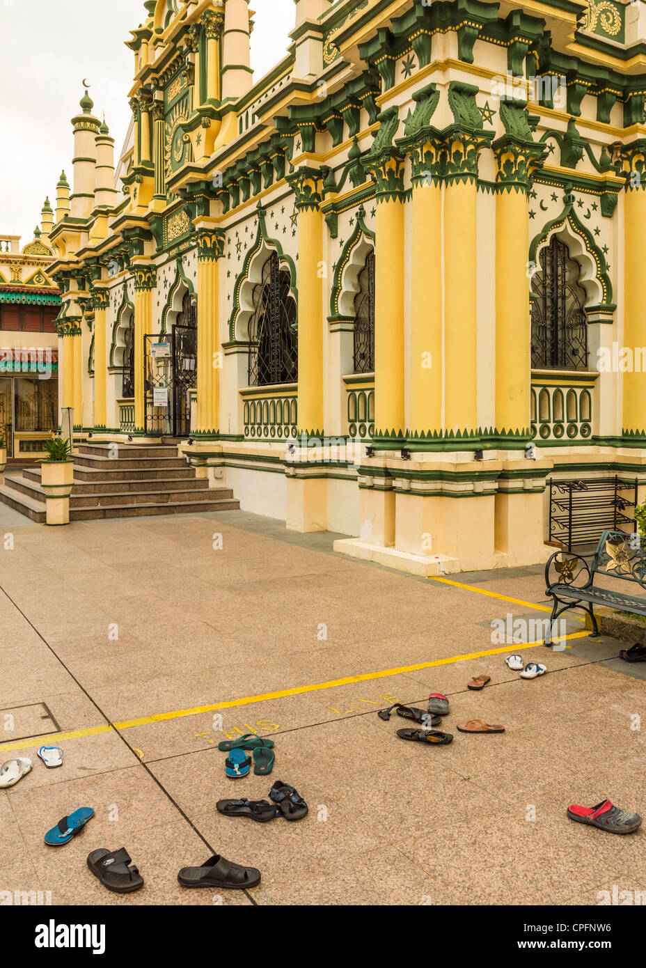 Shoes removed at Masjid Abdul Gaffoor is located in the area known as Kampong Kapor, Little India precinct of Singapore Stock Photo