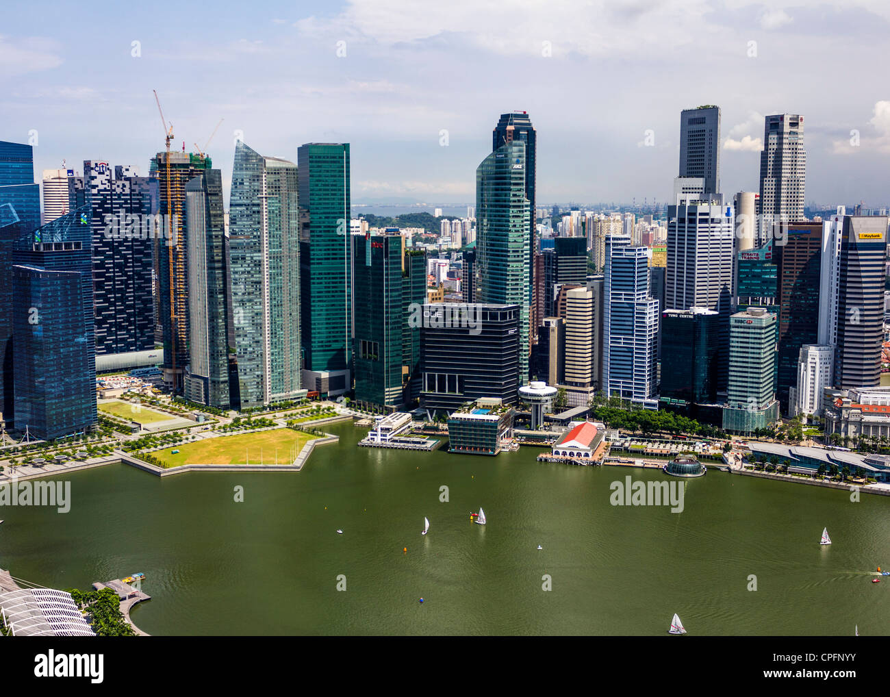 Views from Sky Park in Marina Bay Sands, Singapore. A modern shopping, hotel and casino complex. Stock Photo