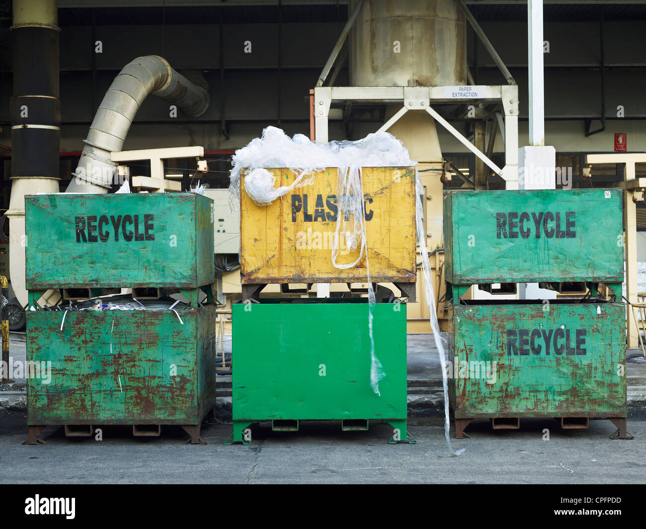 Recycling and waste bins at a printing press in Malaysia. April 28