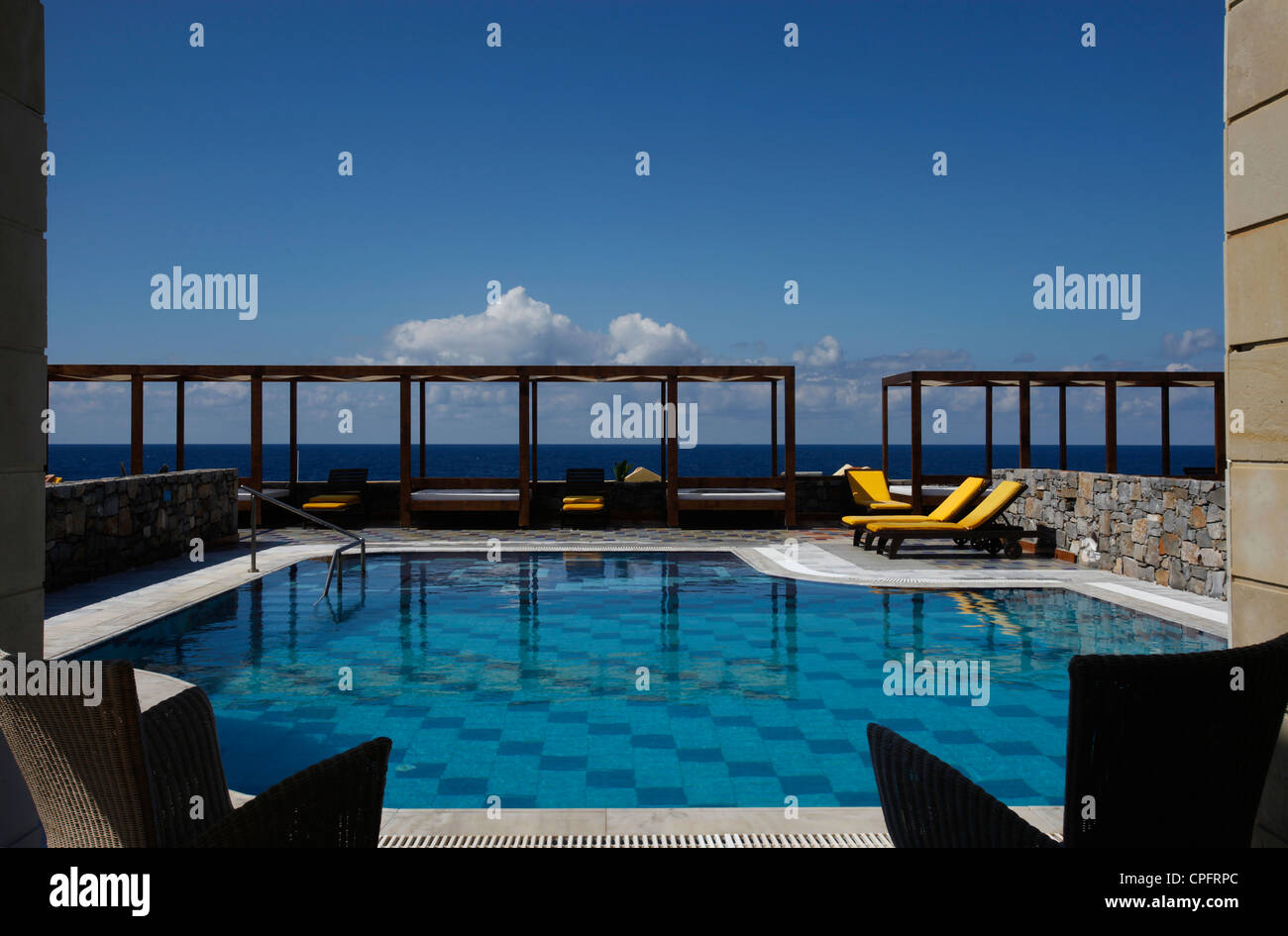 Private swimming pool of a suite room in Minos Imperial Luxury Beach Resort  u0026 Spa in Milatos village near the coastal town of Agios Nikolaos in Crete  Island Greece Stock Photo -