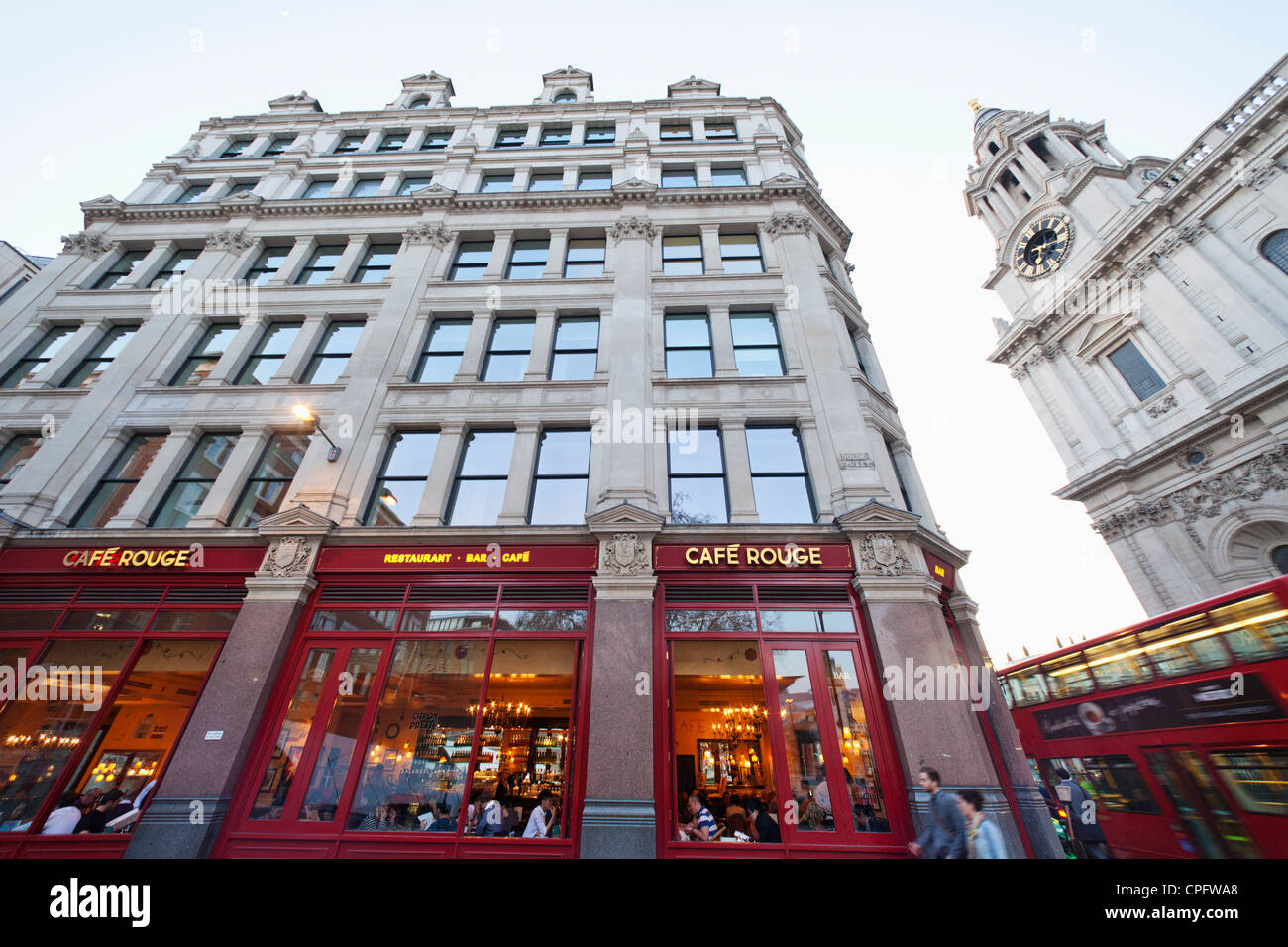 England, London, The City, Cafe Rouge Restaurant and St Paul's