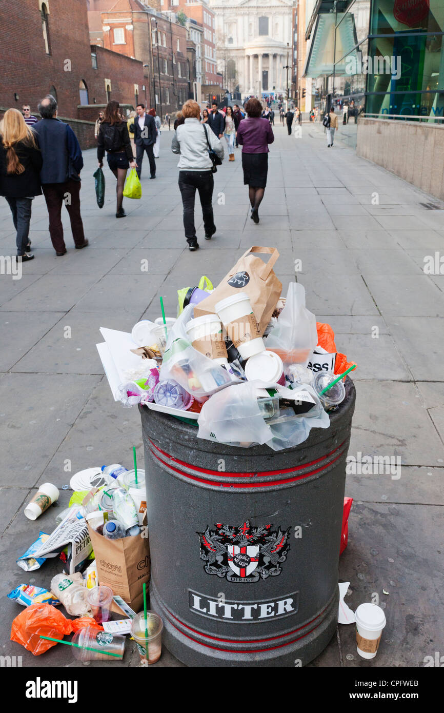 England, London, The City, Overflowing Public Litter Bin near St Paul's