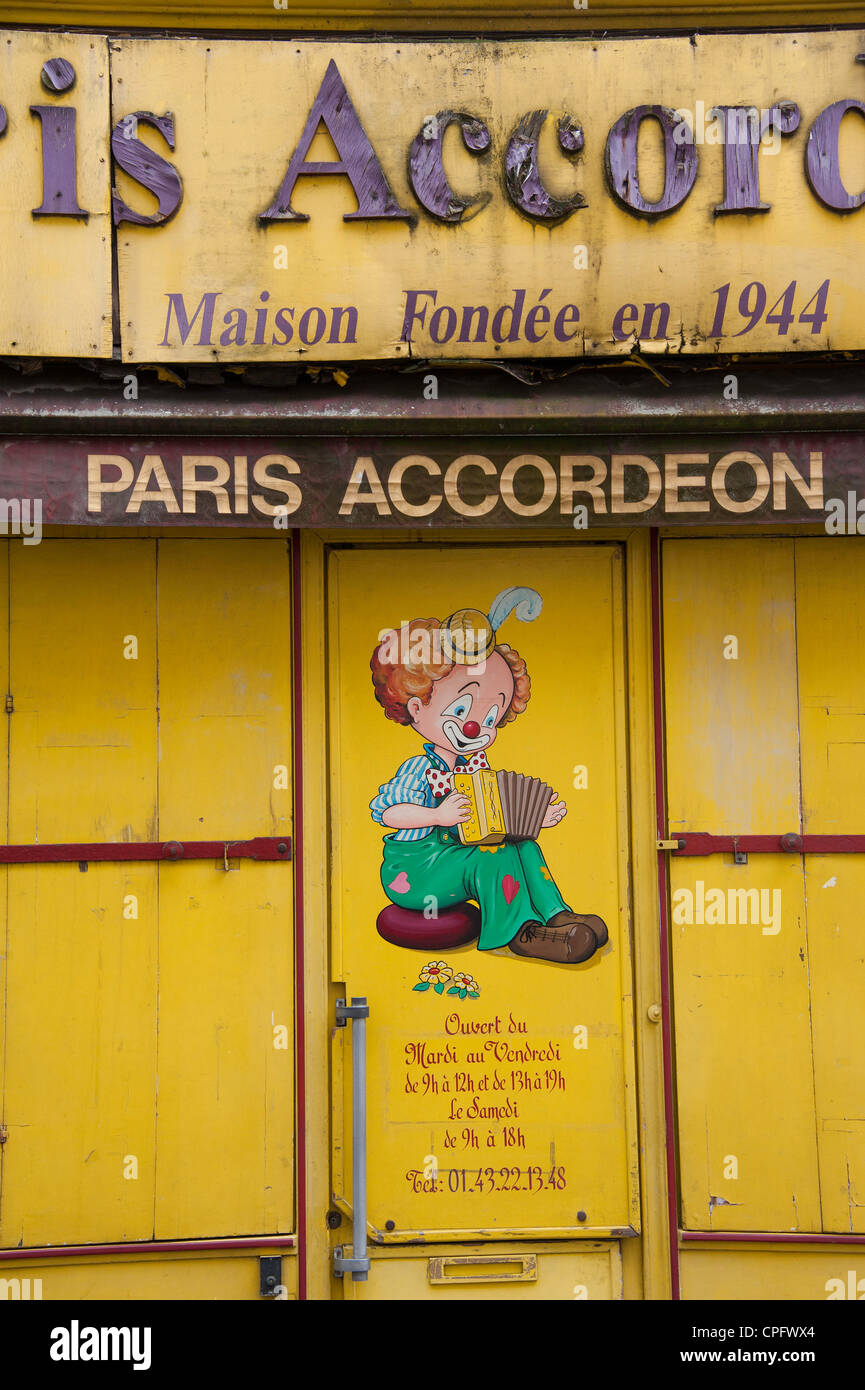 Accordion shop in Paris, France Stock Photo
