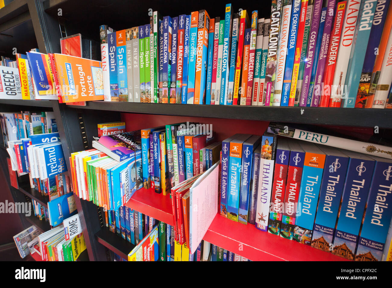England, London, Display of Travel Guide Books Stock Photo Alamy