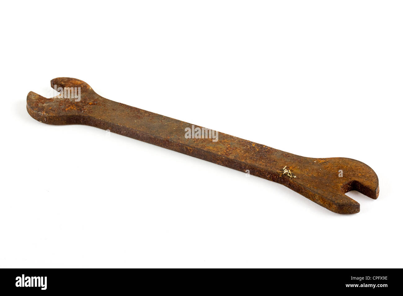 Rusty spanner on a white background Stock Photo
