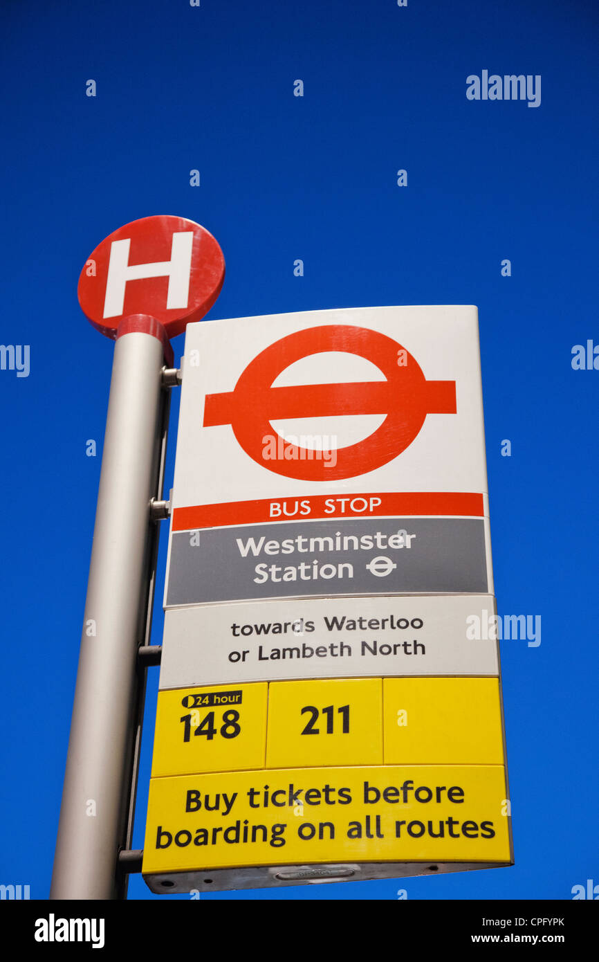 England London Westminster Bus Stop Sign Stock Photo Alamy