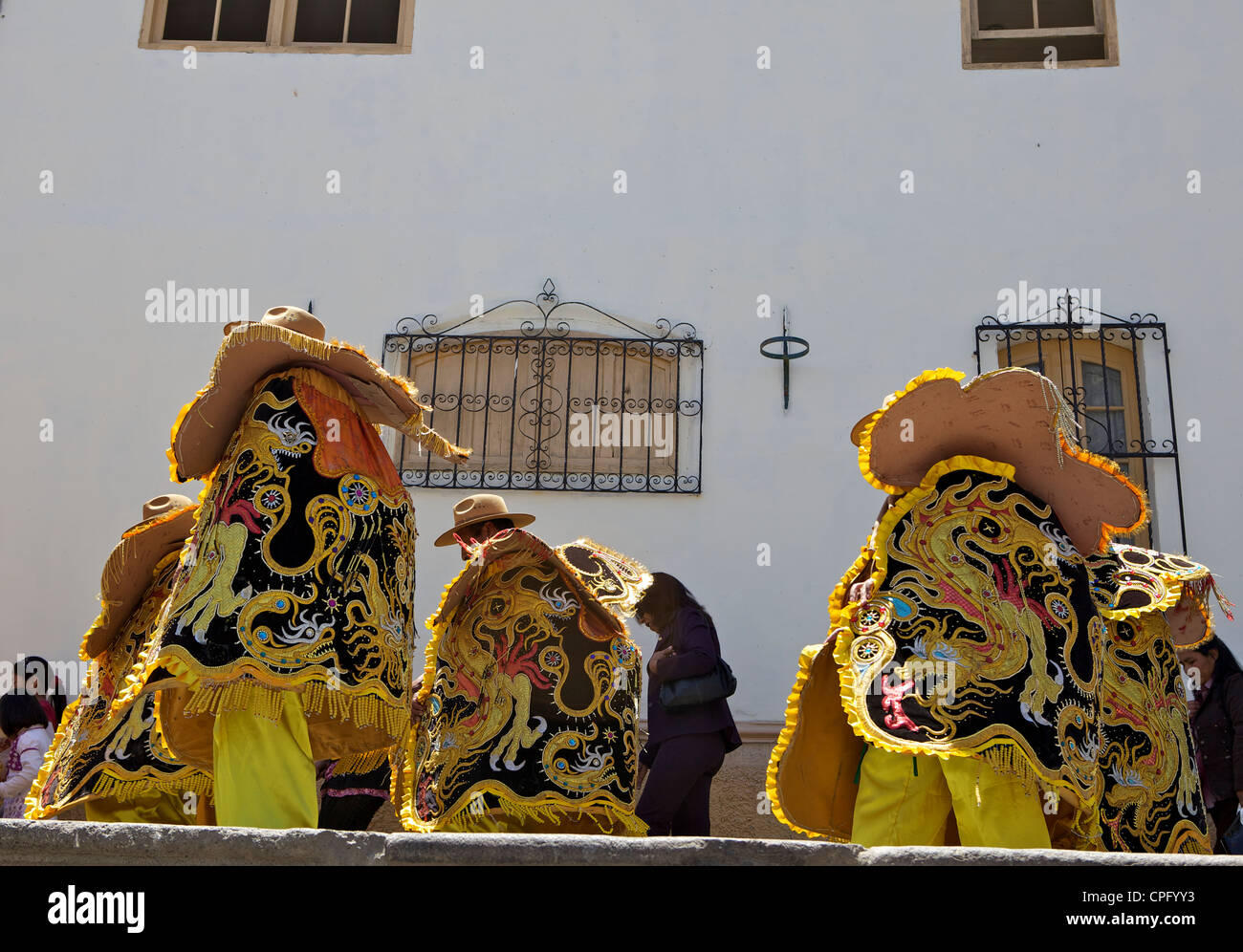 Wedding procession with traditionally dressed Peruvians, Arequipa, Peru Stock Photo