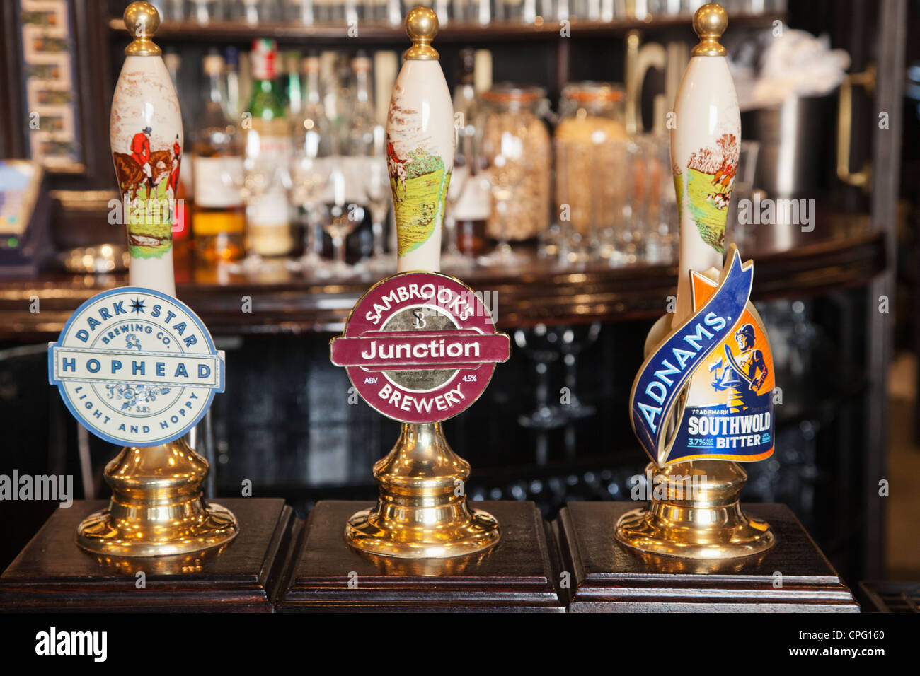 England, London, Typical Pub Draught Beer Pump Handles Stock Photo Alamy