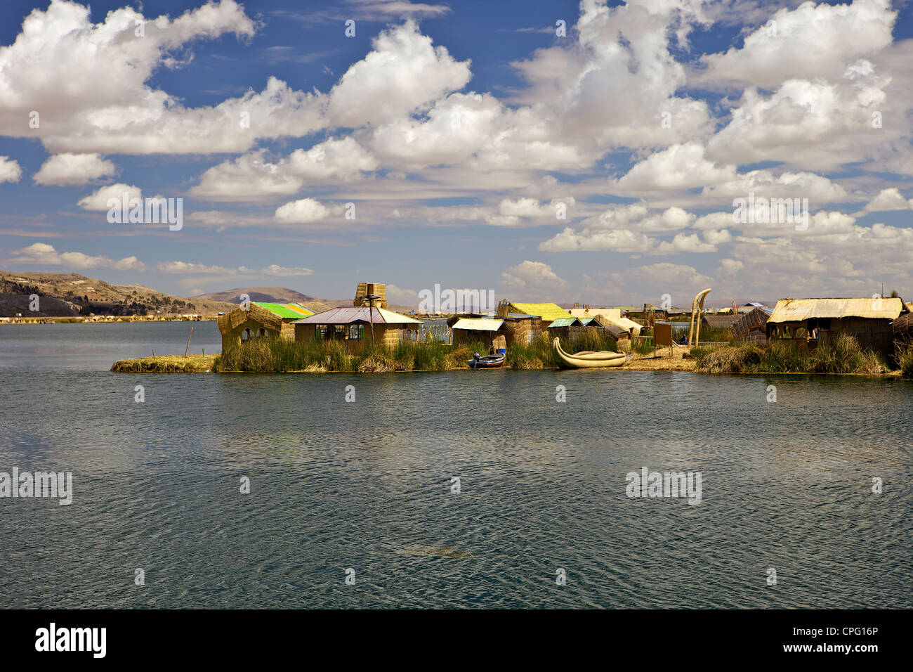 Traditional reed houses of the Uros people, Peru, Lake Titicaca