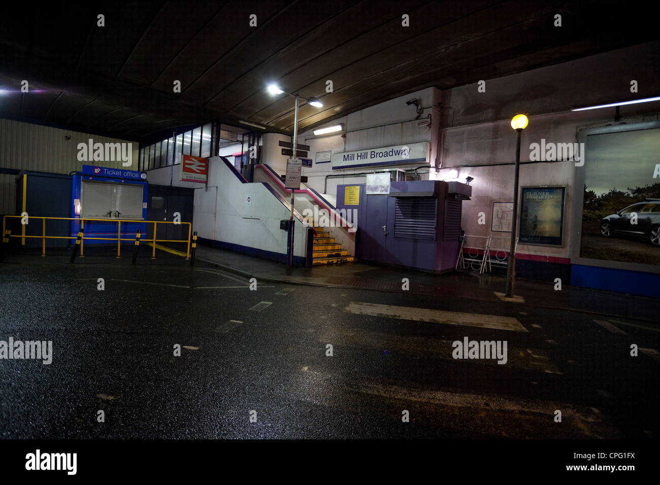 Mill Hill Broadway Railway Station entrance, London, NW7, England, UK