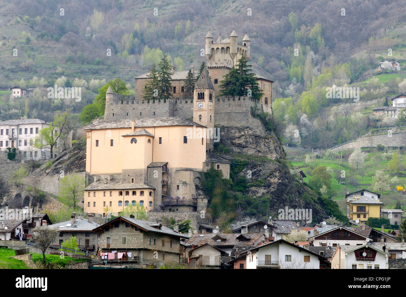 Italy, Aosta Valley, Saint-Pierre, Castle Stock Photo