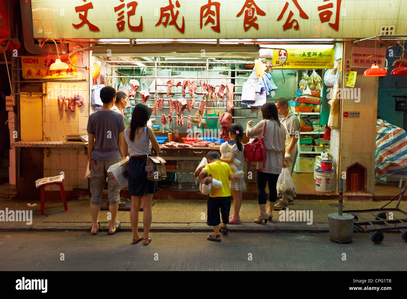 Street vendors at an outdoor wet market in Central Hong Kong, China