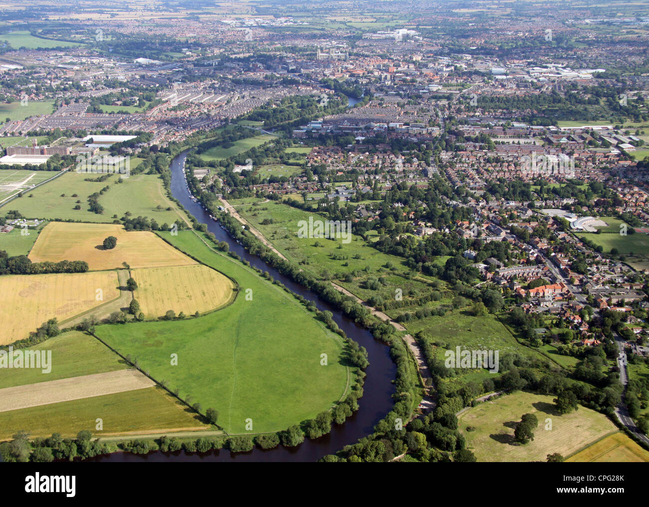 aerial view of Fulford Ings and the River Ouse looking north towards York Stock Photo