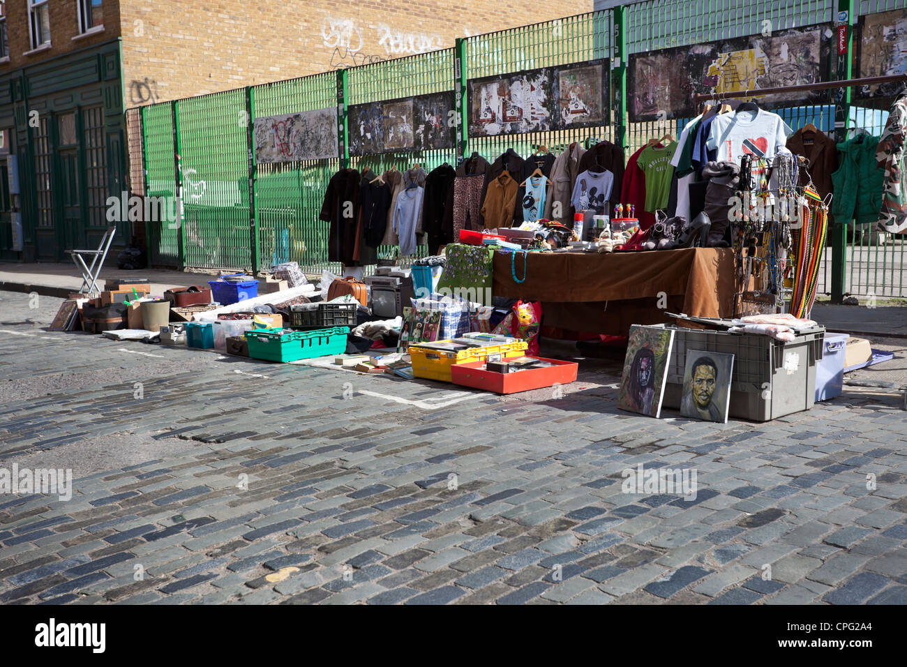Brick Lane market stall on the street, Spitalfields, London, England, UK. Stock Photo