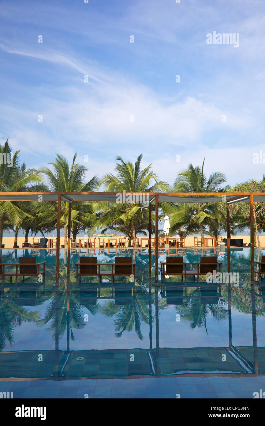Views of pool and beach, Jet Blue Hotel, Negombo, Sri Lanka, Asia Stock Photo