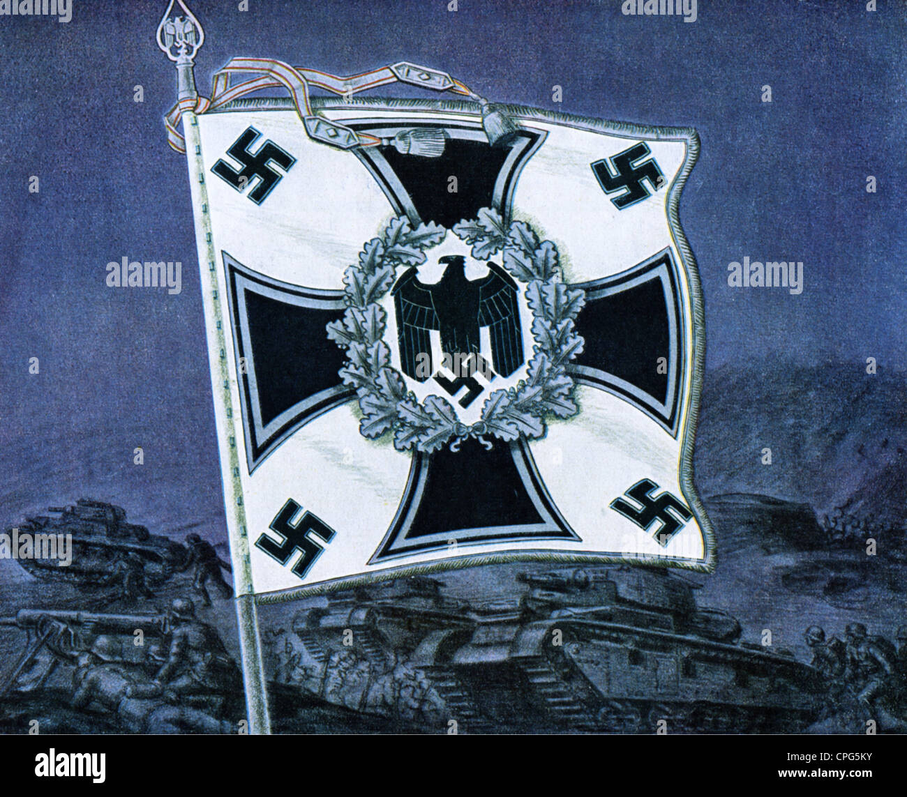 Nazism / National Socialism, military, Wehrmacht, army, flag of the infantry, colour print, circa 1940, Additional-Rights-Clearences-Not Available Stock Photo