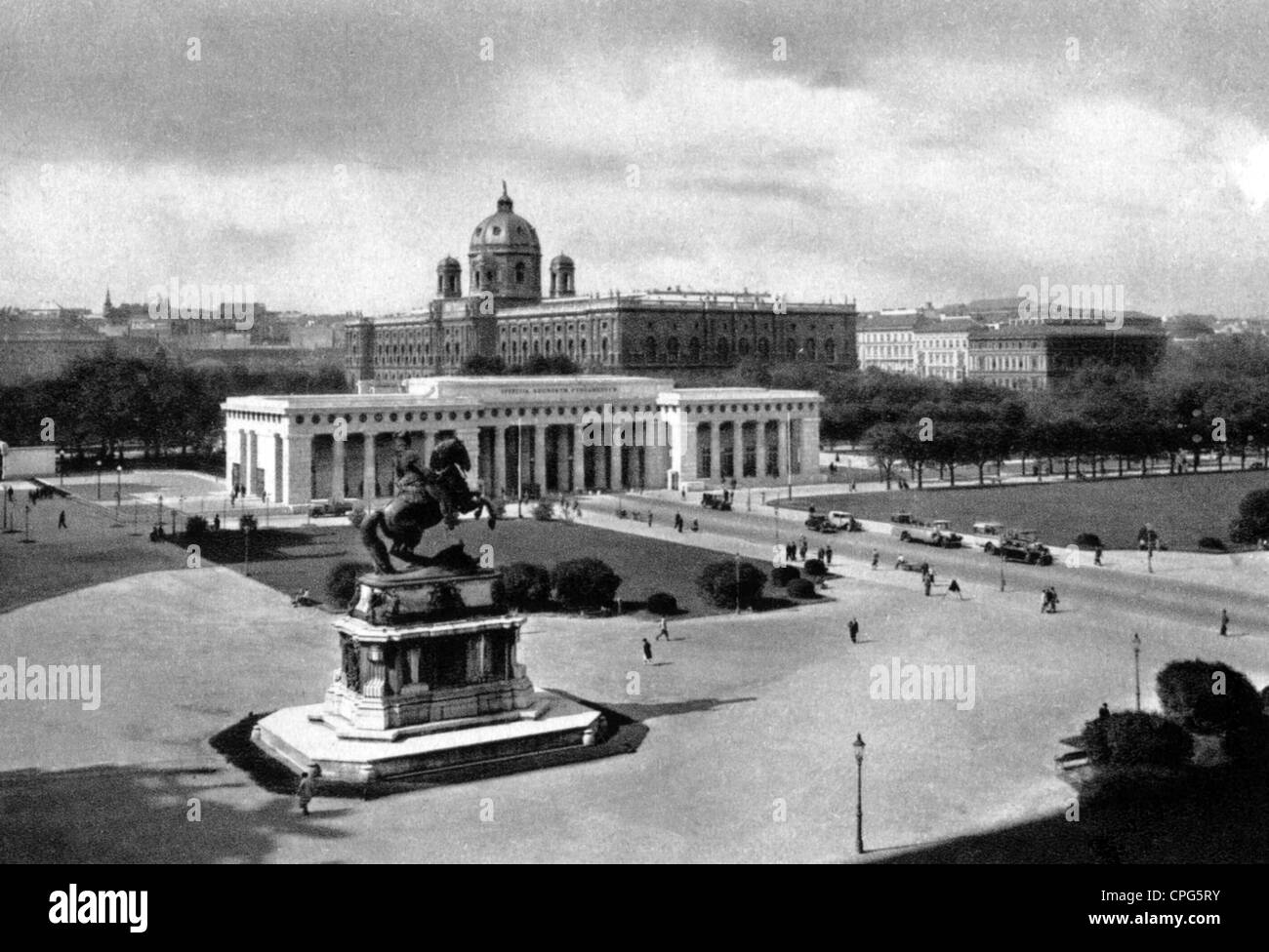 geography / travel, Austria, Vienna, squares, Heldenplatz, Prince Eugene memorial, castle gate and natural history museum, picture postcard, postmarked 1939, Additional-Rights-Clearences-Not Available Stock Photo
