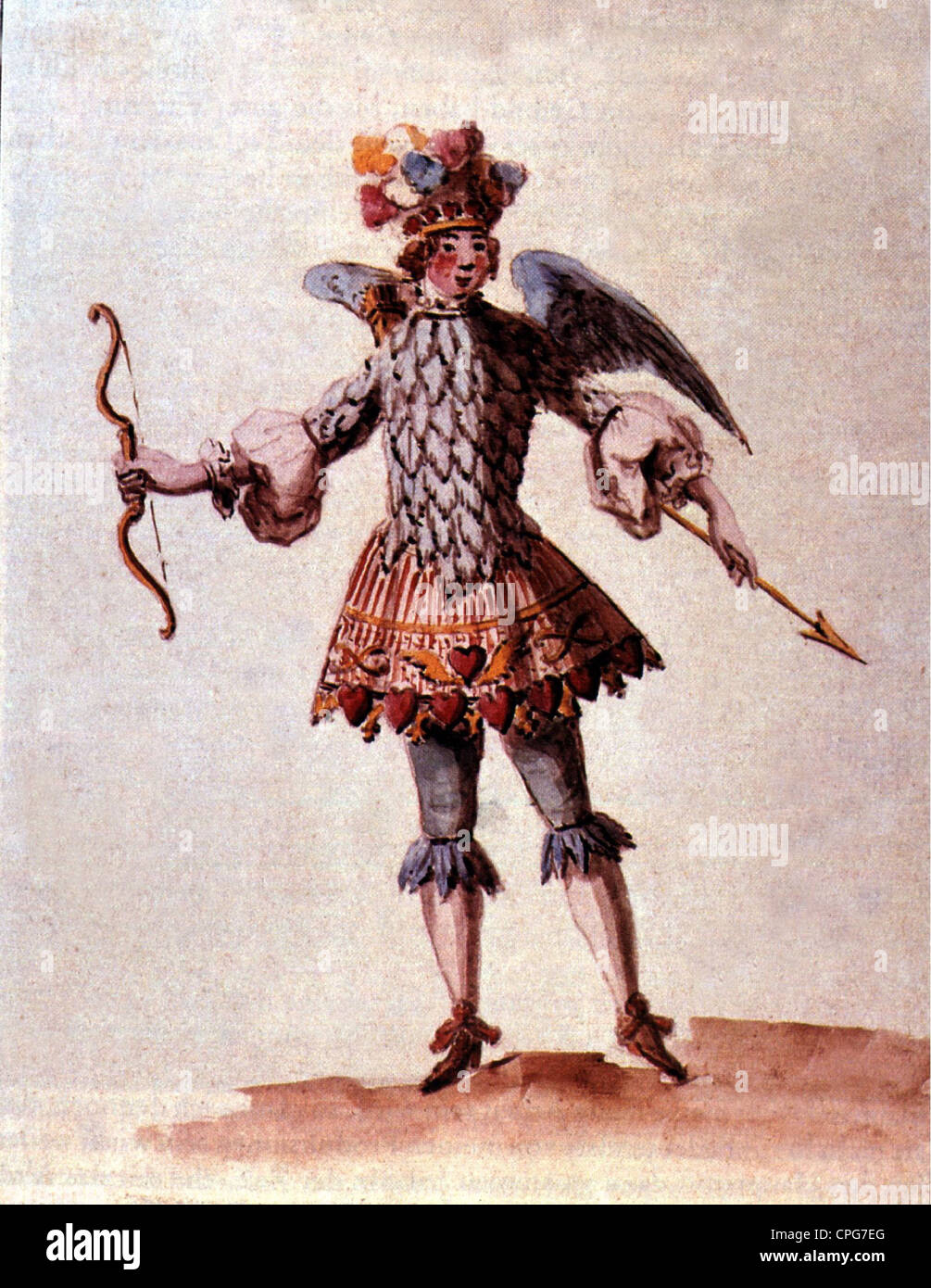theatre / theater, characters, Cupid, contemporary figurine, circa 18th century, historic, historical, bow and arrow, hat, hats, wing, wings, winged, character, figure, figures, theatric part, stage role, role, character, theatrical role, part, persona, roles, characters, theatrical roles, parts, personae, reverse roles, read a play with assigned parts, full length, messenger of love, messengers of love, people, Additional-Rights-Clearences-Not Available Stock Photo
