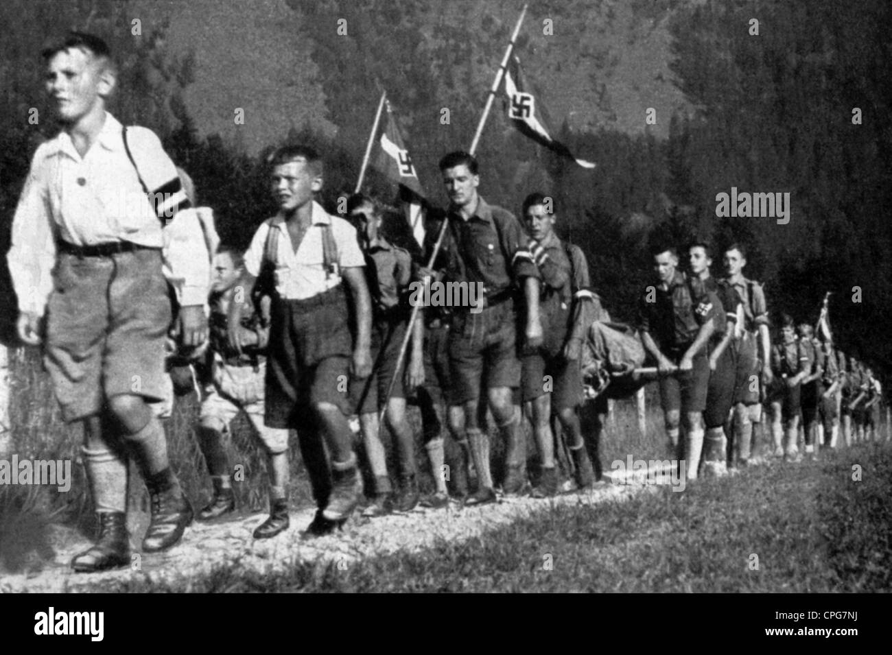 National Socialism, organisations, Hitler Youth (Hitlerjugend, HJ), Hitler Youth boy hiking, Bavaria, circa 1935, Additional-Rights-Clearences-Not Available Stock Photo