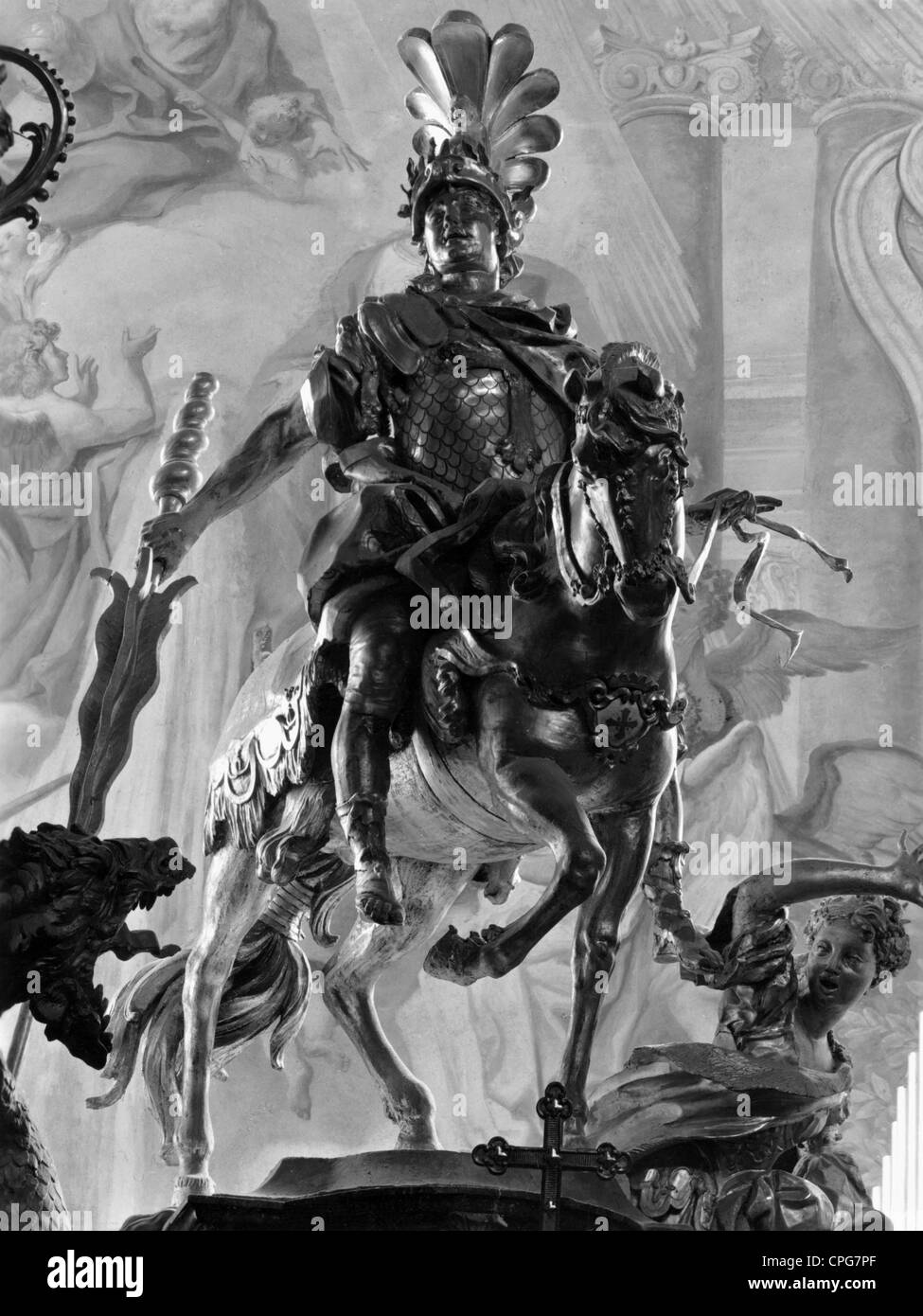 George, 3rd century AD - 23.4.303 AD, saint, martyr, full length, sculpture, Stock Photo