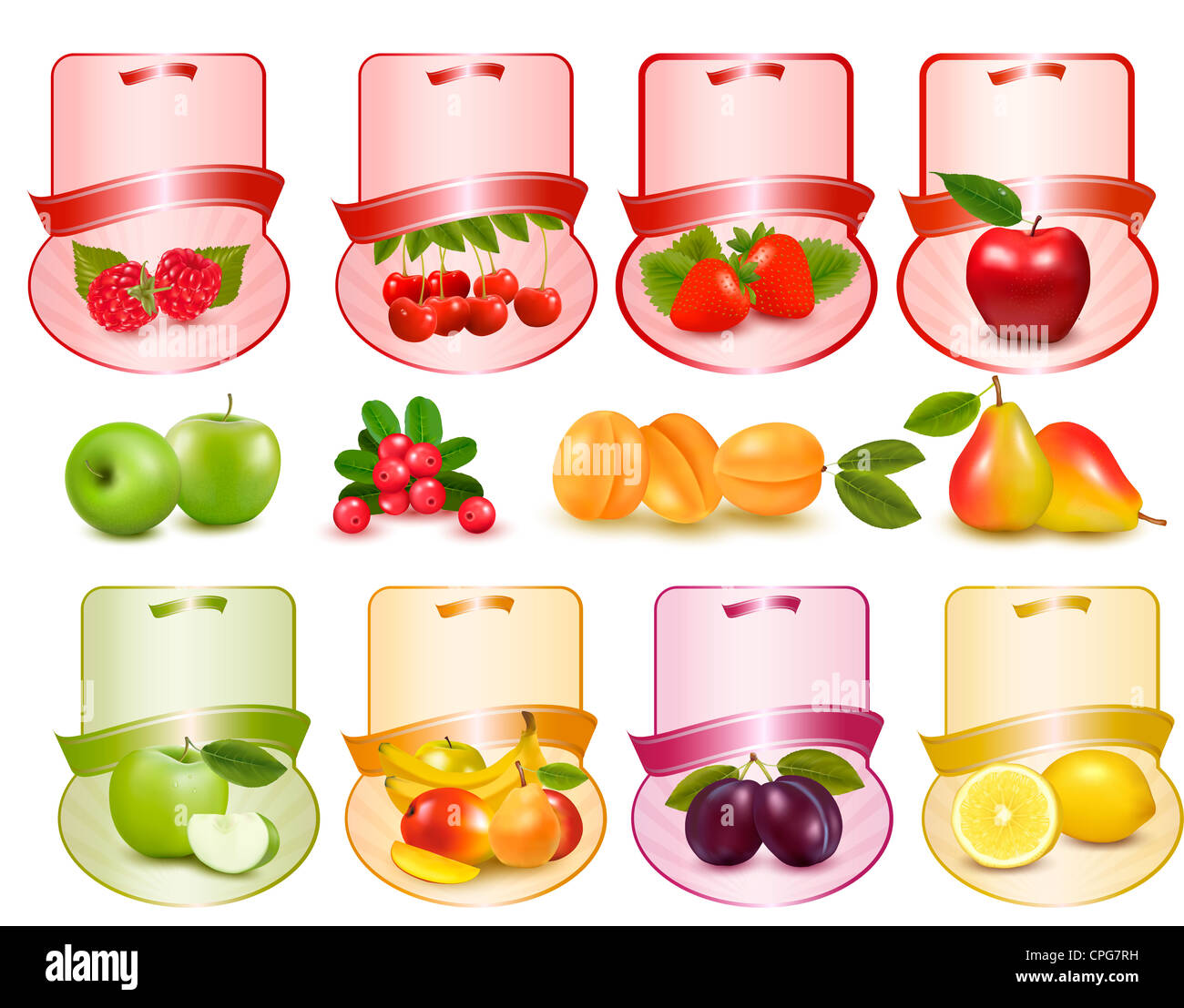 Set of labels with berries and fruit. Stock Photo