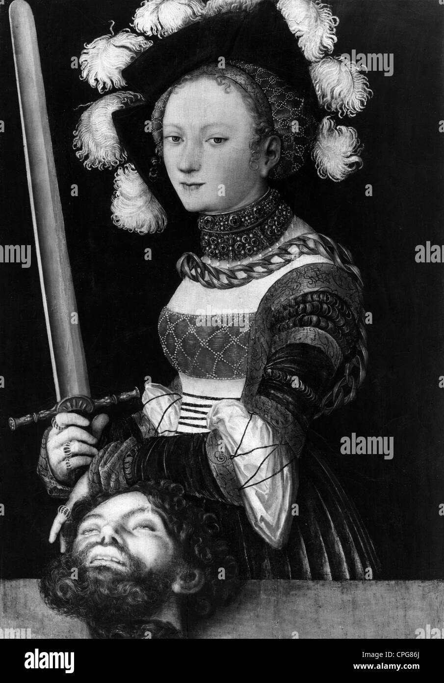 Judith, protagonist of the eponymous book pertaining to the Old Testament: 'Judith with the head of Holofernes' by Lucas Cranach the Elder, 1472 - 1553, Artist's Copyright has not to be cleared Stock Photo