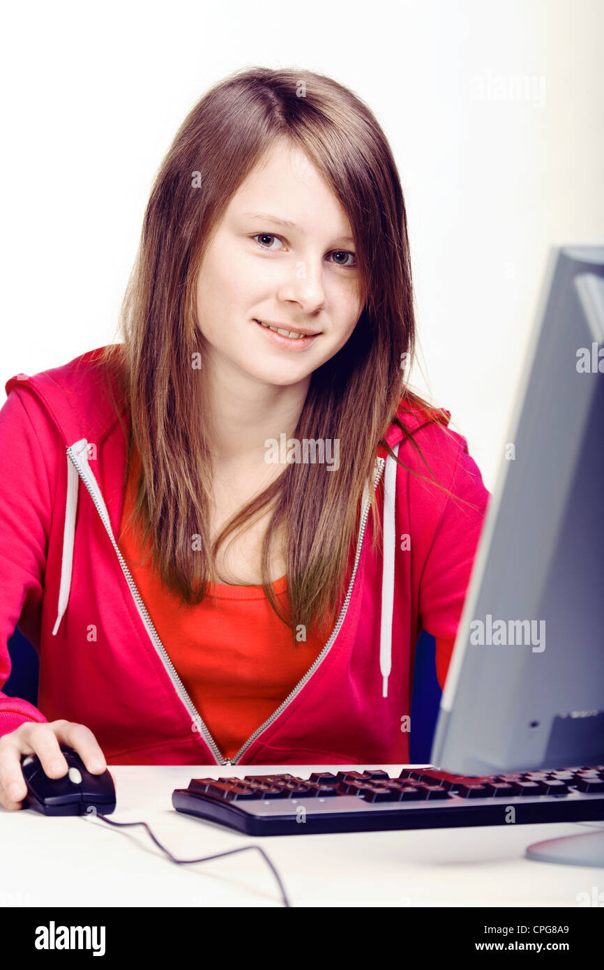 teenage girl working on a computer Stock Photo - Alamy