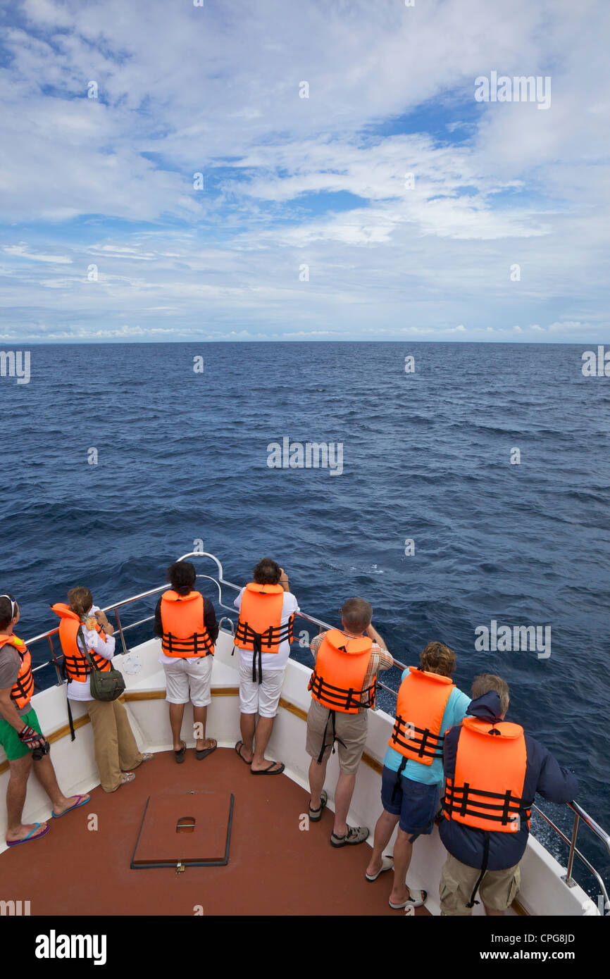 Tourists looking for whales off Mirissa, Sri Lanka, Asia Stock Photo