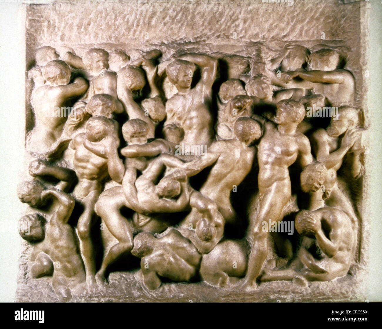 fine arts, Michelangelo Buonarroti (1475 - 1564), relief, Battle of the Centaurs, marble, 90.5 cm x 84.5 cm, circa 1492, Casa Bu Stock Photo