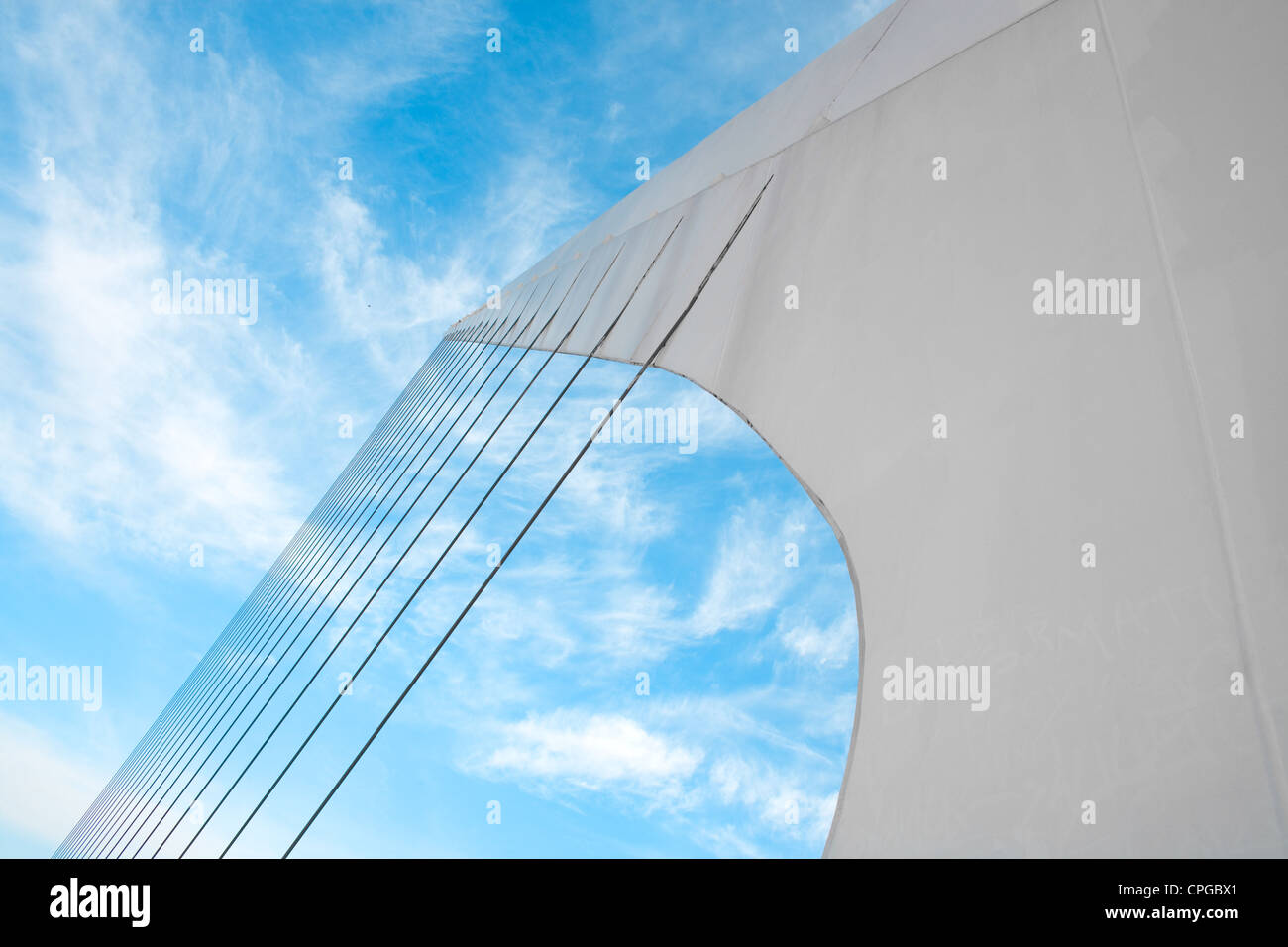 Cables system of Puente De La Mujer (Bridge Of The Women) designed by Santiago Calatrava Buenos Aires Argentina Stock Photo