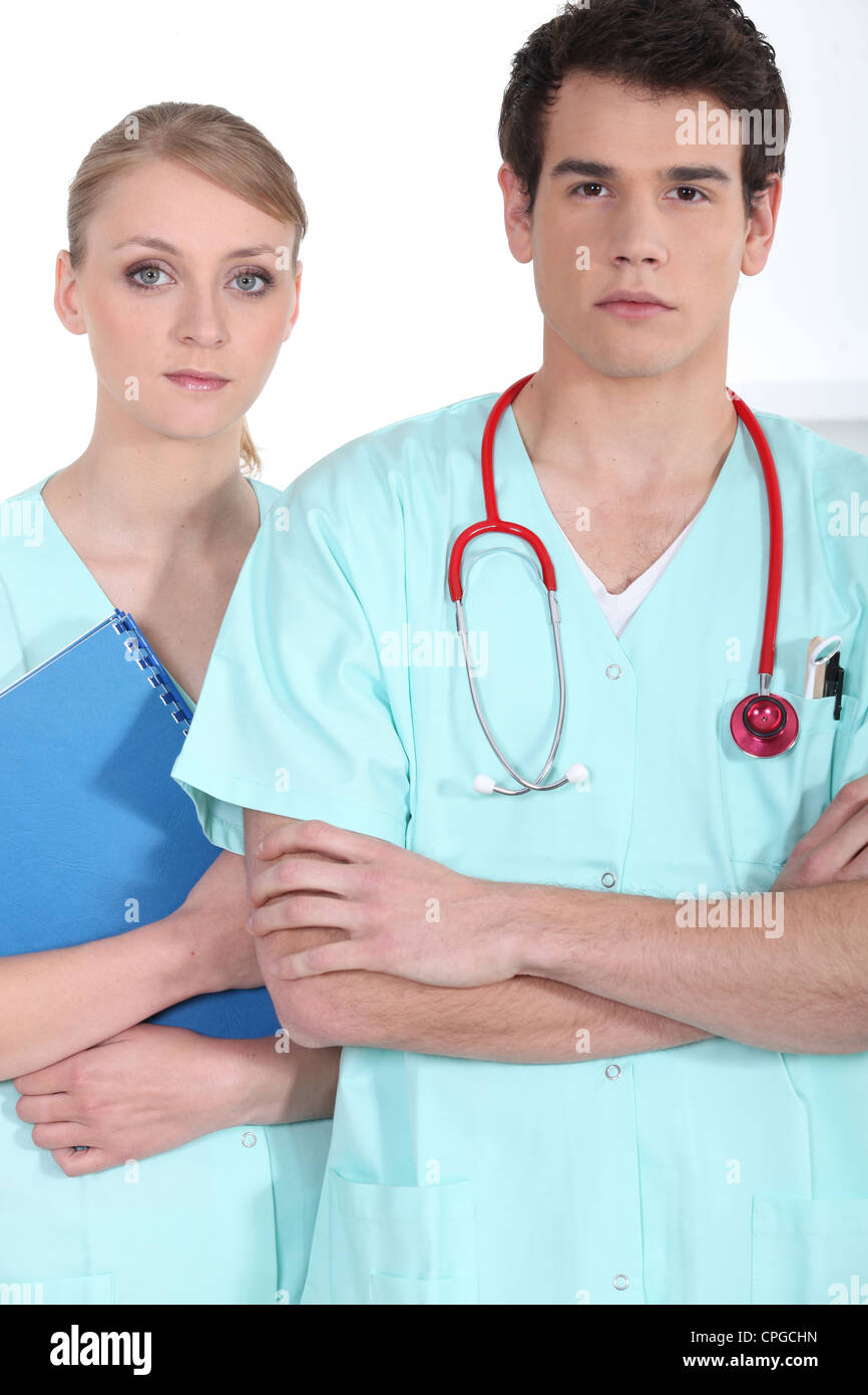 Two hospital workers Stock Photo